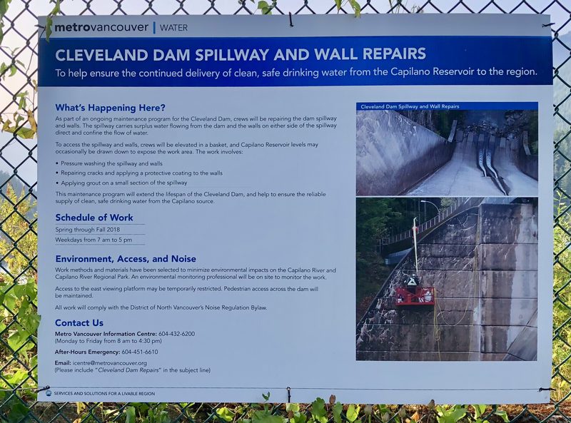 Cleveland Dam Spillway and Wall Repairs information sign