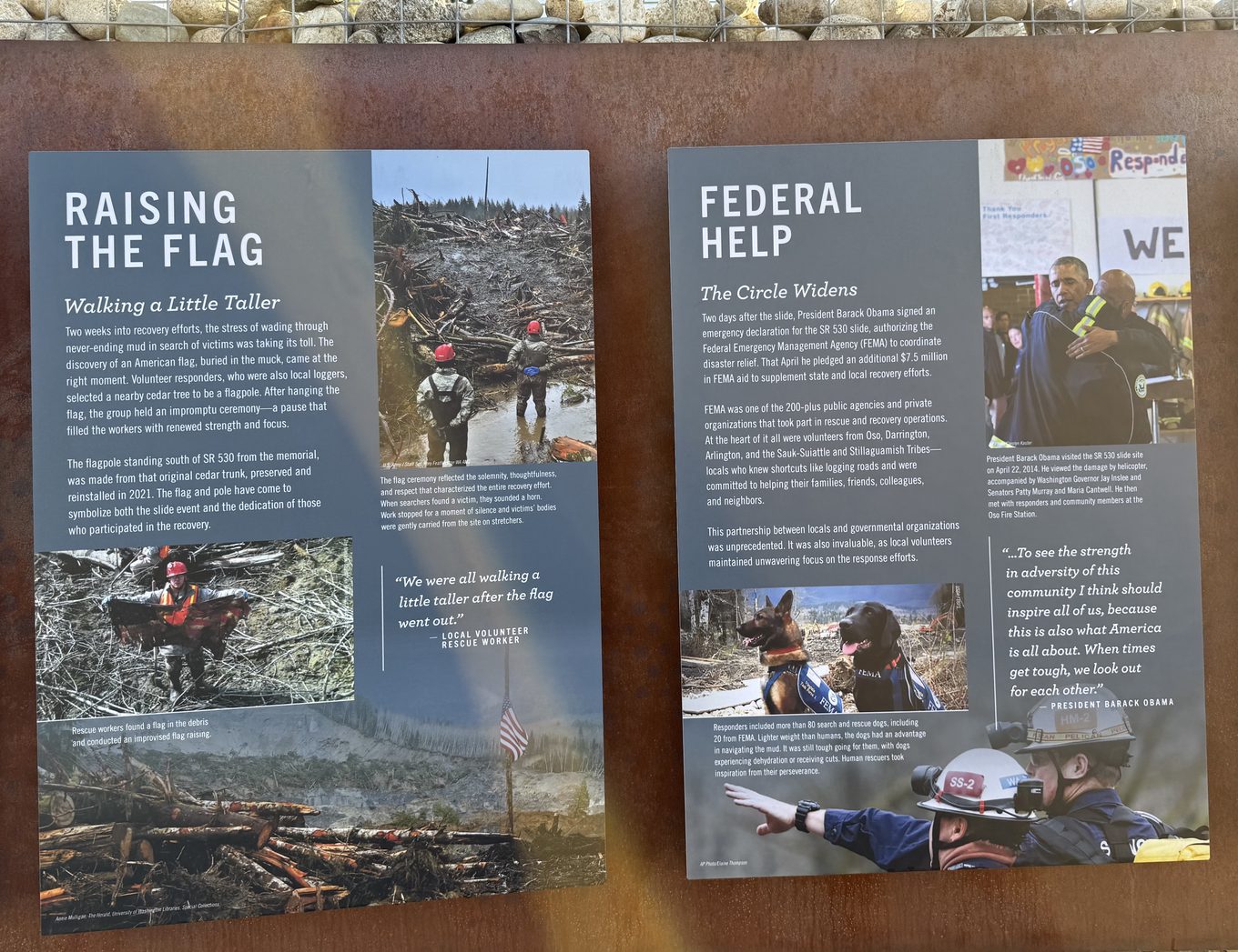 Raising the Flag and Federal Help panels