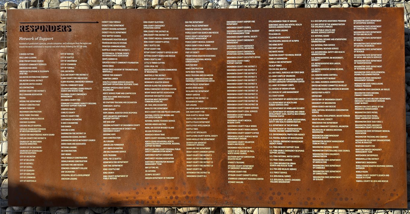 Responders plaque listing all participating organizations